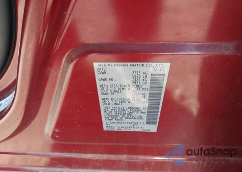 2015 Nissan Pathfinder Platinum/S/Sl/Sv из США, поврежденный, VIN 5N1AR2MN2FC649121